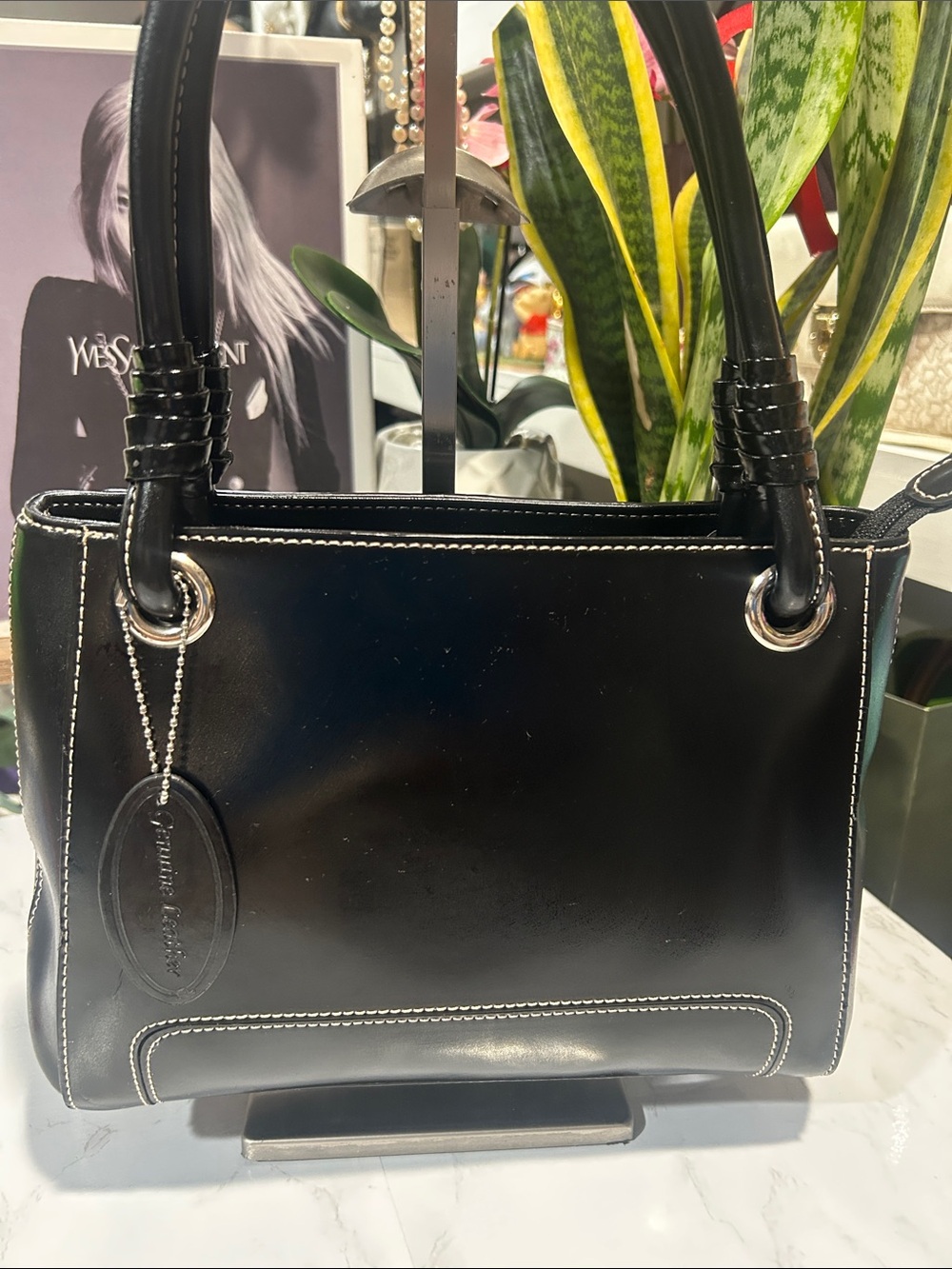 Wilsons Leather Vintage Black Genuine Leather Structured Tote Bag